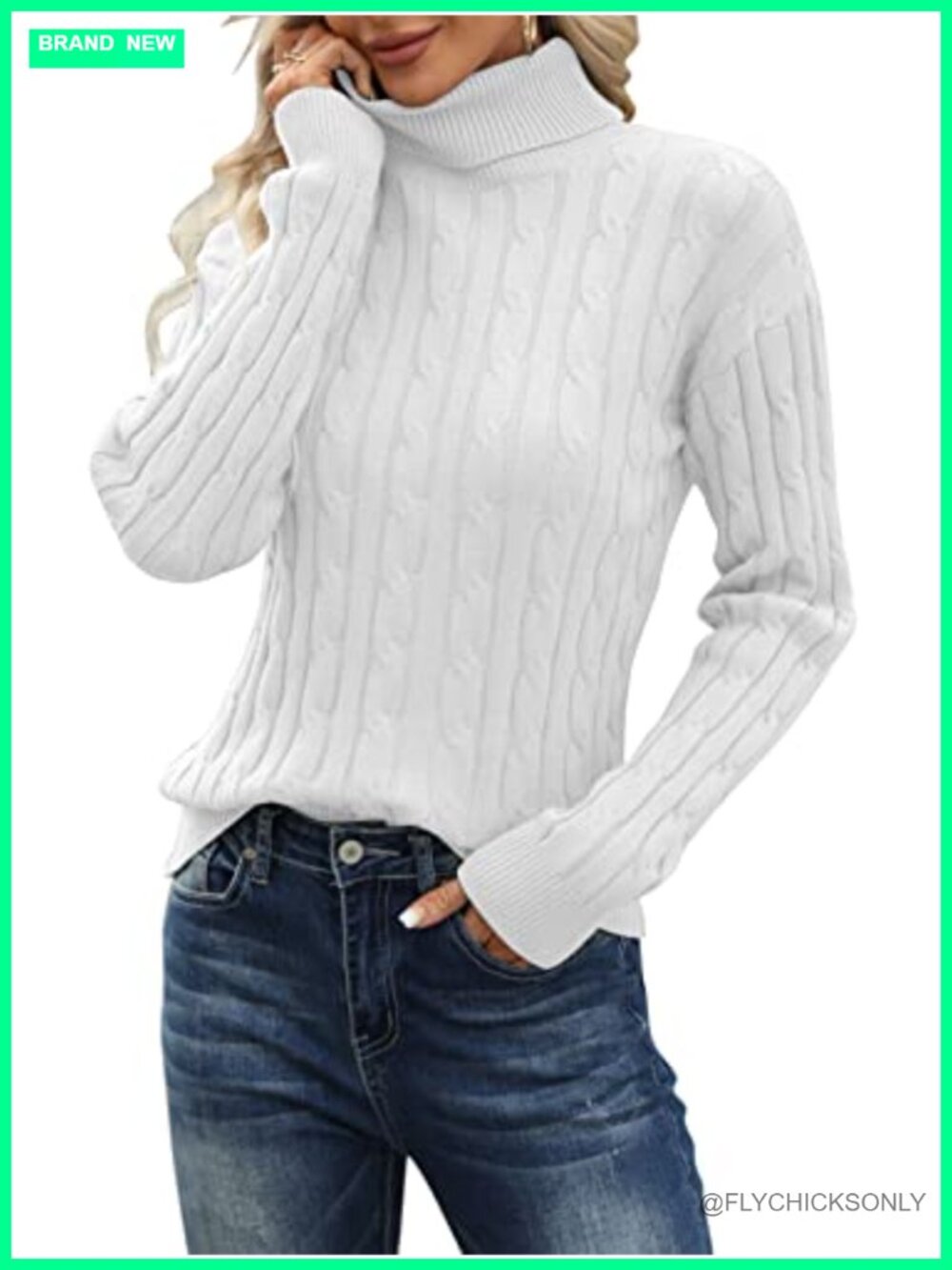 Women's Cable Knit Turtleneck Sweater Long Sleeve Pullover Jumper